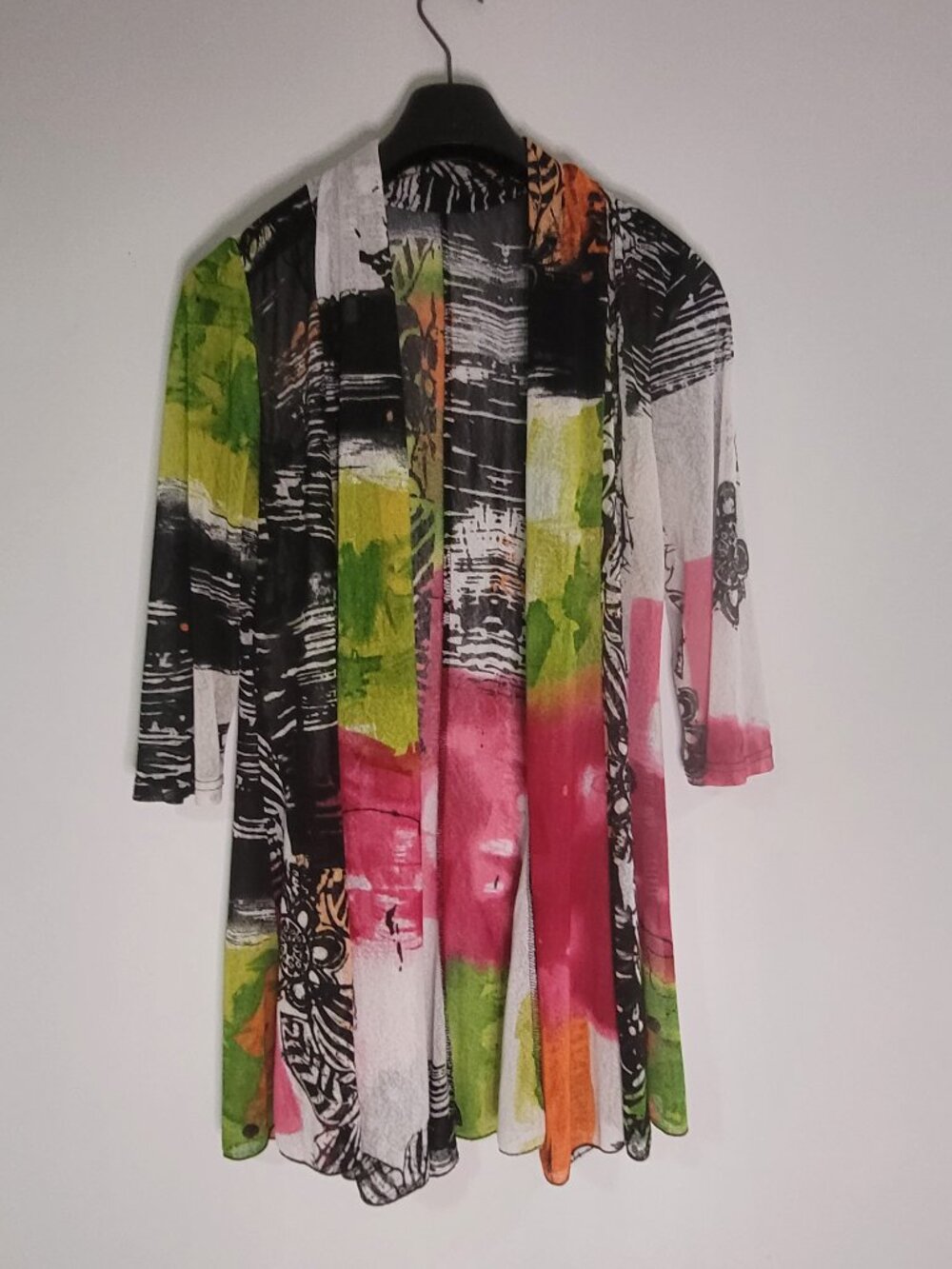 Breavion Women’s Large Open Front Cardigan Abstract Multicolor Lightweight